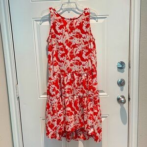 Caslon Red Floral Sleeveless Ruffle Tiered Shift Dress Size Medium, White Cream